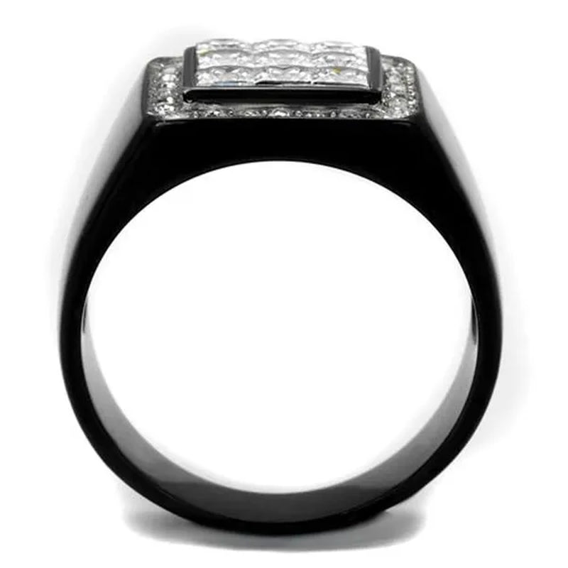 Men's Princess Cut Simulated Diamond Stainless Steel Black Plated Ring Size 8-13