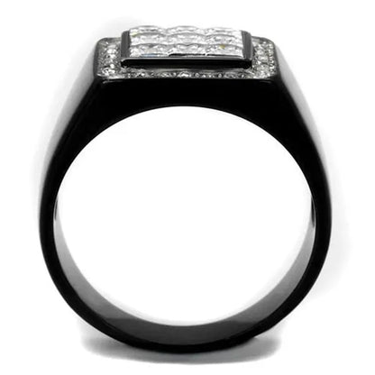 Men's Princess Cut Simulated Diamond Stainless Steel Black Plated Ring Size 8-13