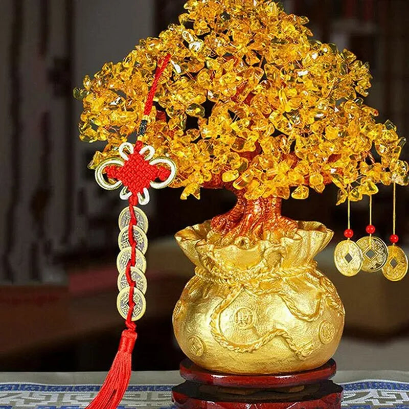 New Lucky Tree Feng Shui Money Fortune Tree Feng Shui Citrine Money Tree Crystal Bonsai Style Money Tree with Wealth Coins for Tabletop Decoration Home Office Store