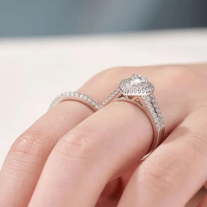 Newshe 2Pcs Wedding Ring Set Classic Jewelry Pear Shape 1.2 Carats AAAAA CZ 925 Sterling Silver Teardrop Engagement Rings for Women Size 5-12