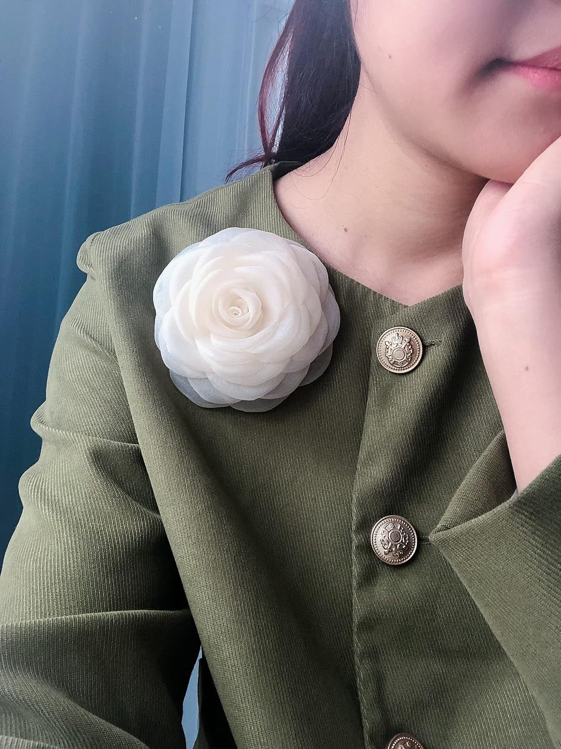 Fabric Flower Brooch Pin by  – Floral Brooch Pin, Handmade Gift Ideas, Gift for Her, Gift for Mom, Bridesmaid Gift, Valentines Day Gifts (Cream Chiffon)