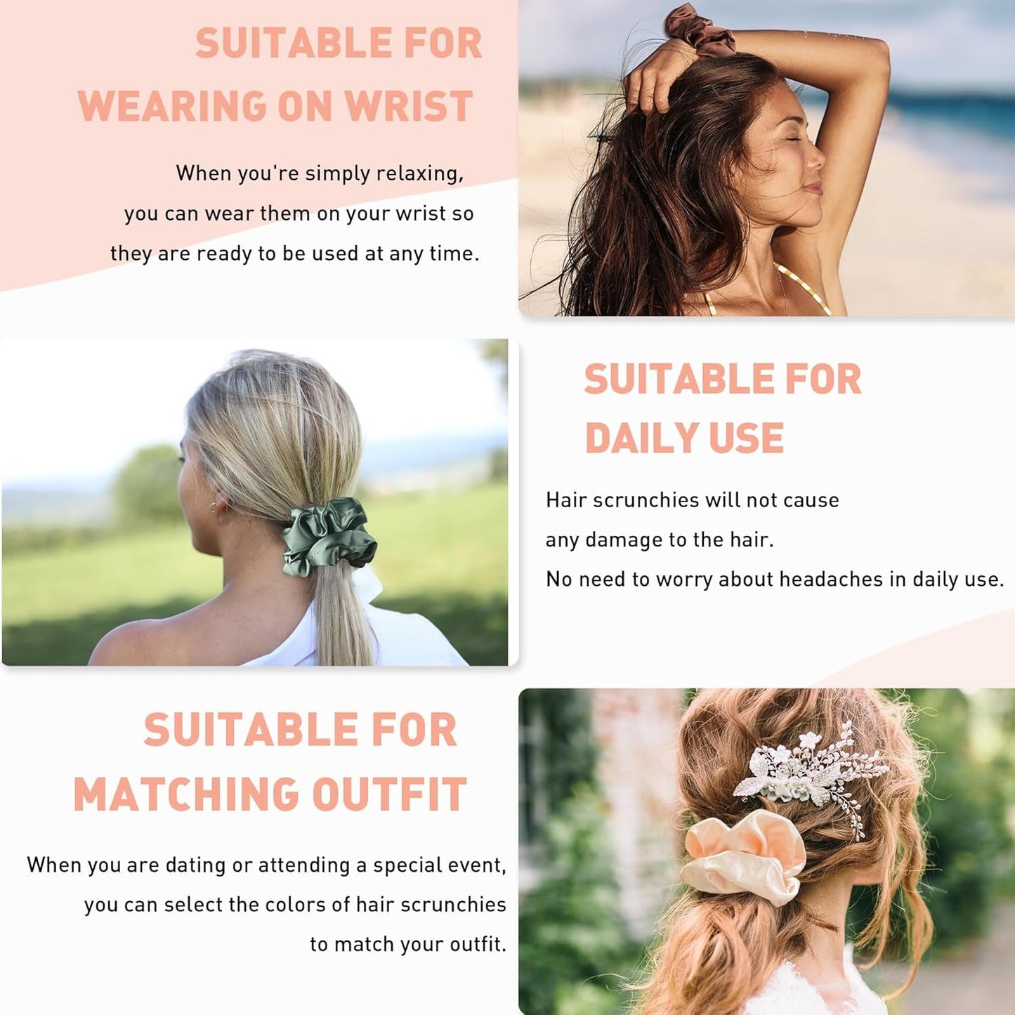 8 Pack Hair Ties Silk Scrunchies for Women Soft Satin Hair Scrunchies Elastic Hair Ties No Damage Ponytail Holders Rubber Bands Hair Accessories Gifts (Mix Color B (8 Pack))