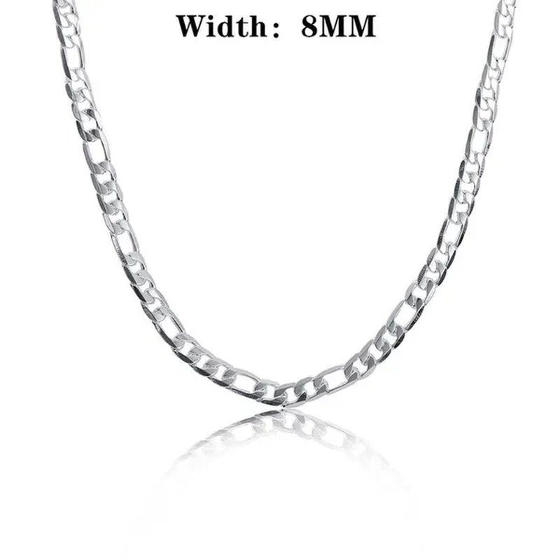 2Pcs/Set(Bracelet+Necklace) Charm Men Women Figaro Curb Link Chain Bracelet Necklace Fashion 925 Sterling Silver Exquisite Jewelry Gifts