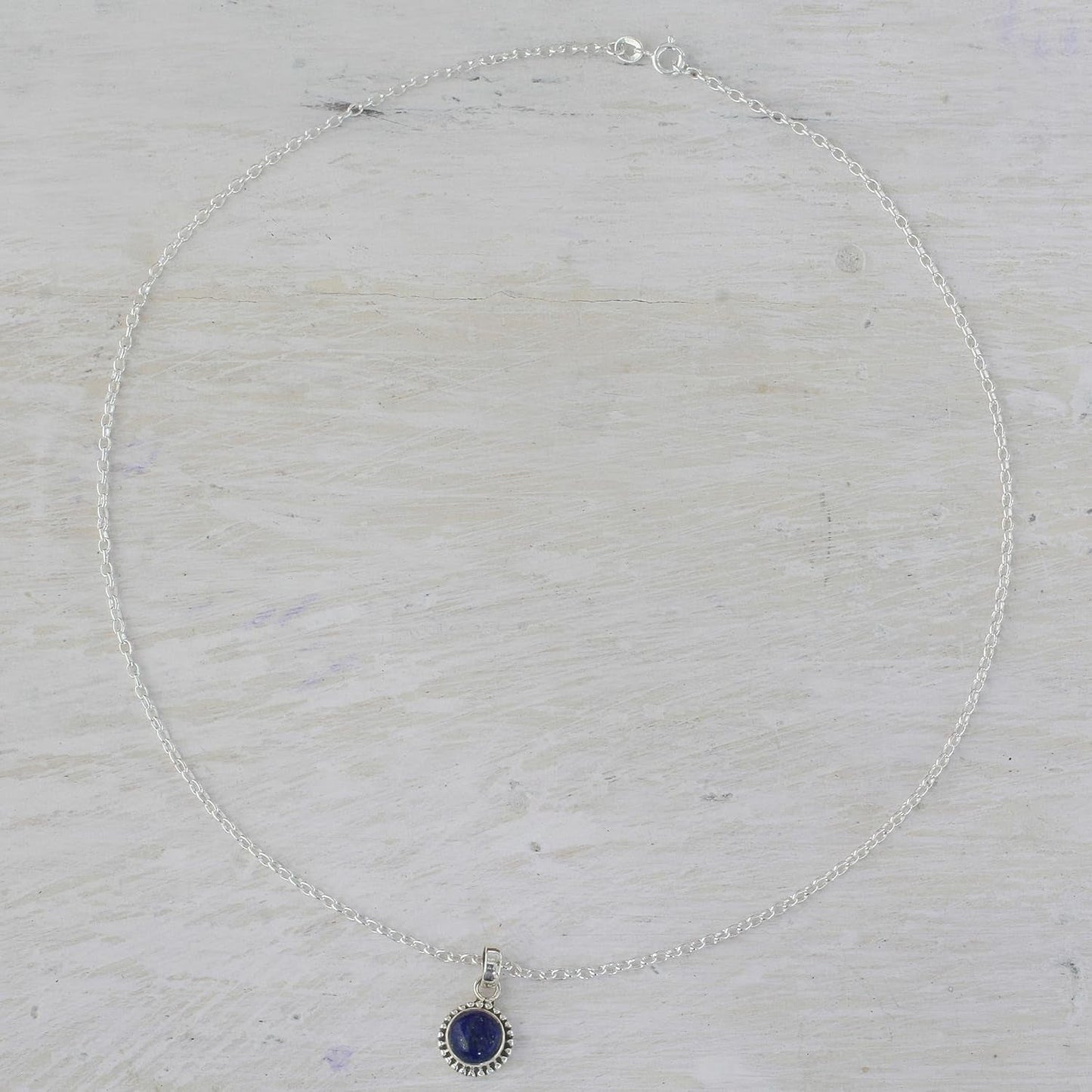 Artisan Handmade Lapis Lazuli Pendant Necklace Lapiz Sterling Silver from India [18 in L 2 Mm W Pendant(S) 0.8 in L X 0.4 in W X 0.2 in D] ' Blue Globe' - WORLD TIME VISITS