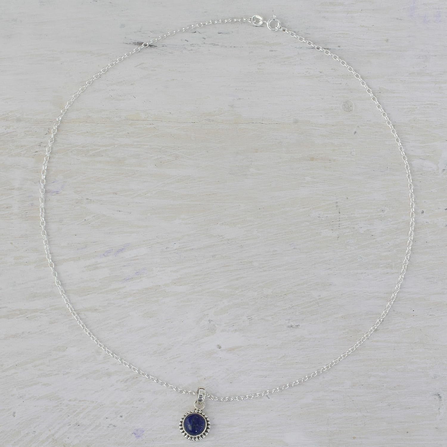 Artisan Handmade Lapis Lazuli Pendant Necklace Lapiz Sterling Silver from India [18 in L 2 Mm W Pendant(S) 0.8 in L X 0.4 in W X 0.2 in D] ' Blue Globe' - WORLD TIME VISITS