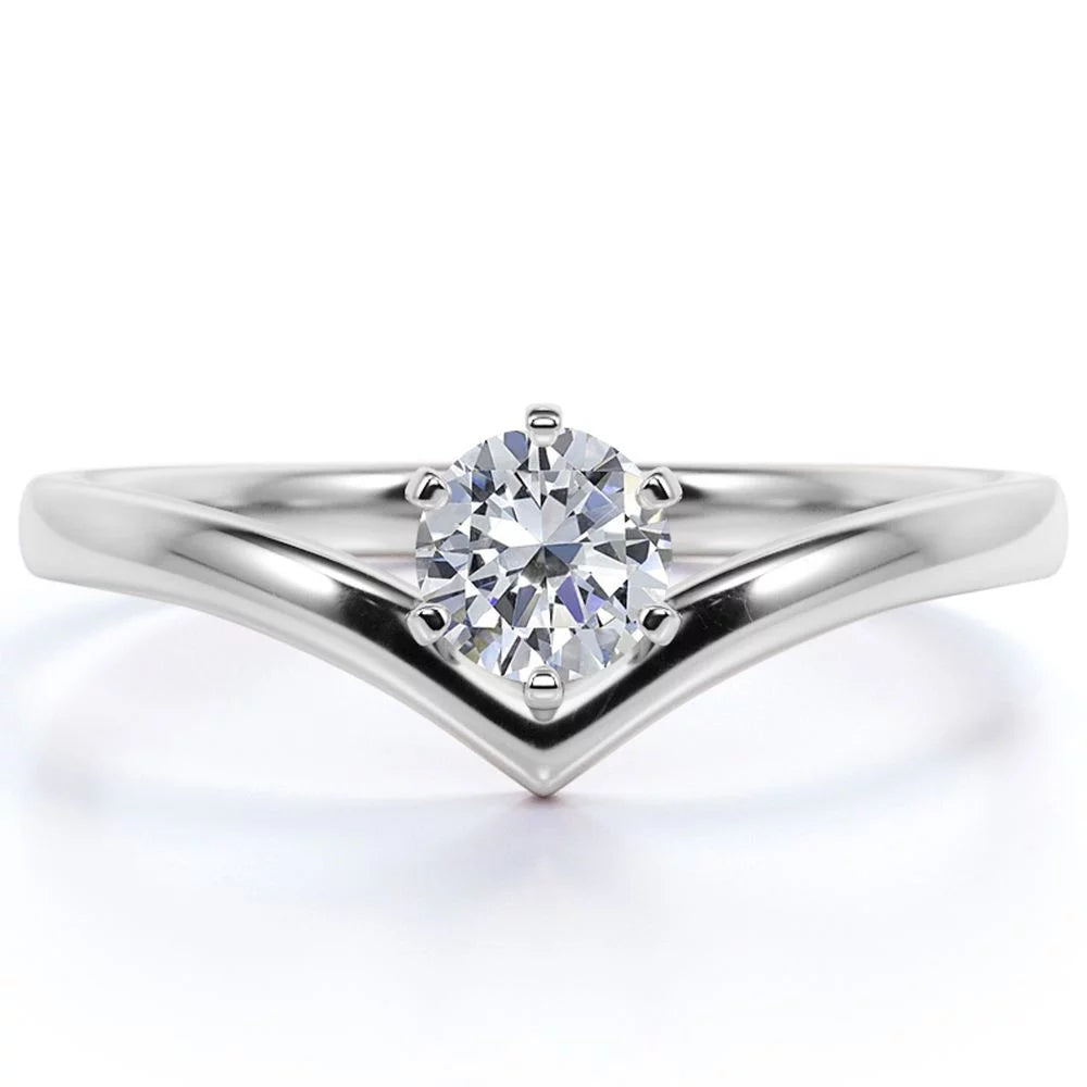 0.33 Ct round Cut Real Diamond - 6 Prong Ring - Vintage Engagement Rings - 10K White Gold