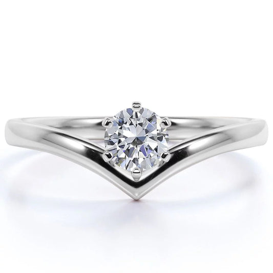 0.33 Ct round Cut Real Diamond - 6 Prong Ring - Vintage Engagement Rings - 10K White Gold