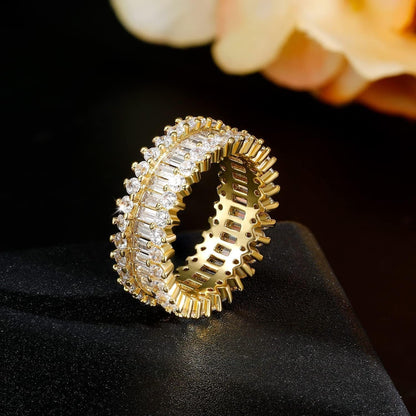 Eternity Rings 18K White Gold Plated Emerald Cut Cubic Zirconia Ring Halo Wedding Band for Women Men