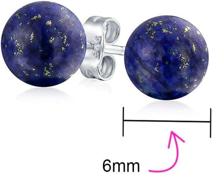 Classic Simple 6MM Circle Design Gemstone round Ball Stud Earrings for Women Teens .925 Sterling Silver with a Variety of Birthstone Options