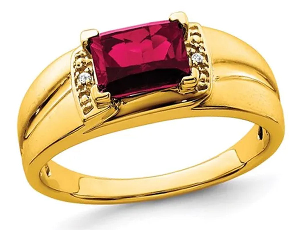 Men'S 1.60 Carat (Ctw) Lab Created Ruby Ring in 14K Yellow Gold