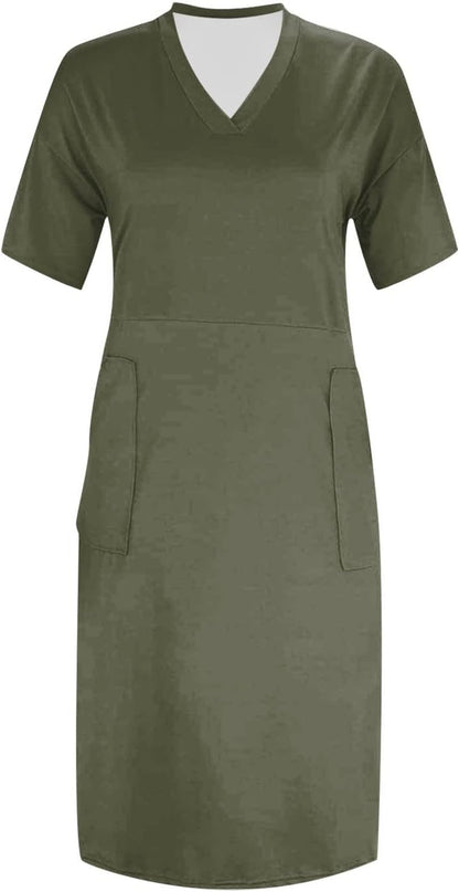 Plus Size Dresses for Curvy Women 2024 Summer Casual Short Sleeve Tshirt Midi Dress with Pockets Beach Vacation Dress