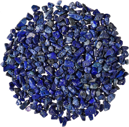 450Pcs 5-8Mm Natural Blue Lapis Lazuli Tumbled Chip Stone Beads Bulk Irregular Shaped Drilled Loose Gemstones Beads with Box for DIY Jewelry Making