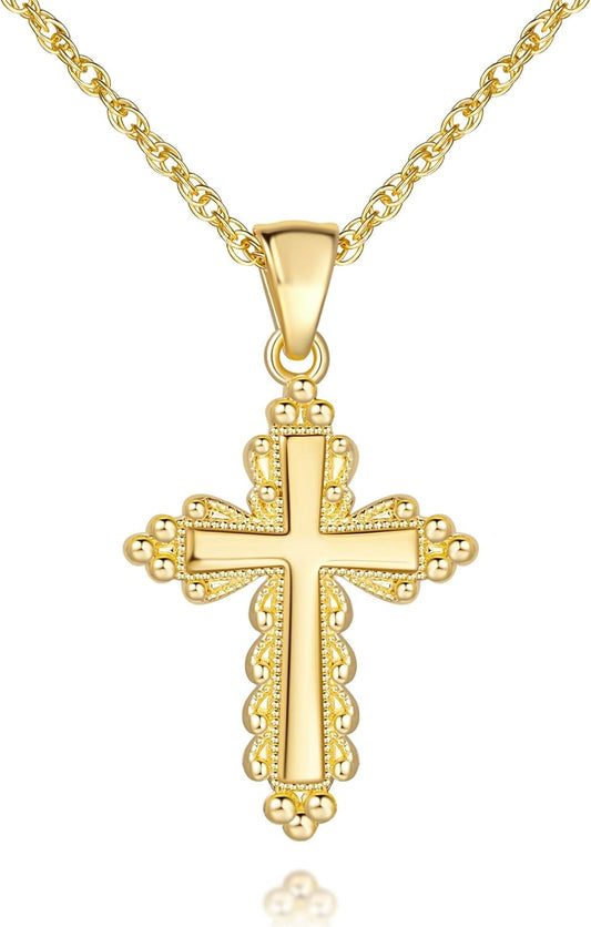 Gold Cross Necklaces for Women 14K Gold Cross Necklace for Women Crosses Pendant Necklaces for Womens Chain Gorgeous Lacework Type Design Crosses Necklace for Womens - WORLD TIME VISITS