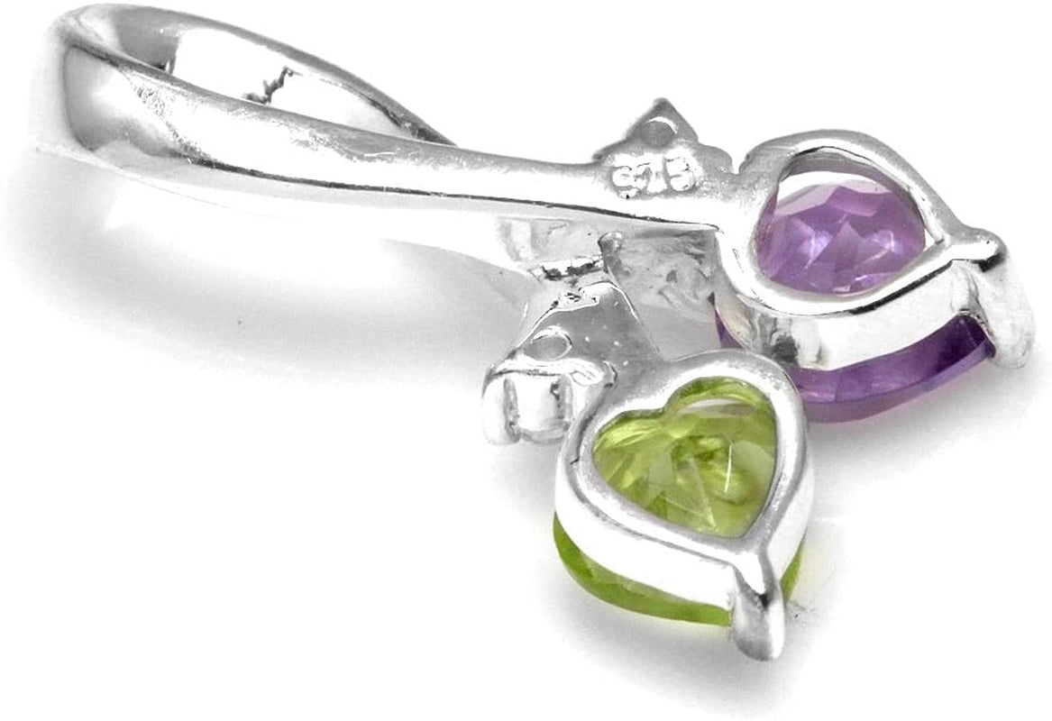 5MM Heart Shape Gemstone 925 Sterling Silver Twin Heart Ribbon Pendant with 18 Inch Chain Necklace Family Birthstone Jewelry for Women