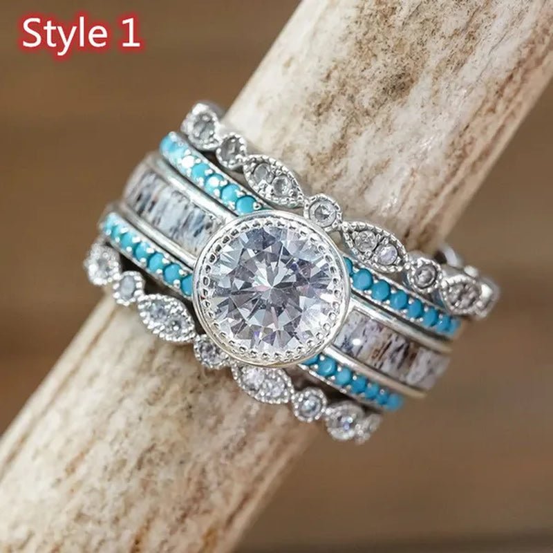 5Pcs/Set Exquisite Design Glamour Woman Fashion Jewelry Elegant Natural White Sapphire Diamond Turquoise Ring Wedding Engagement Anniversary Ring Size US4 - 11 - WORLD TIME VISITS