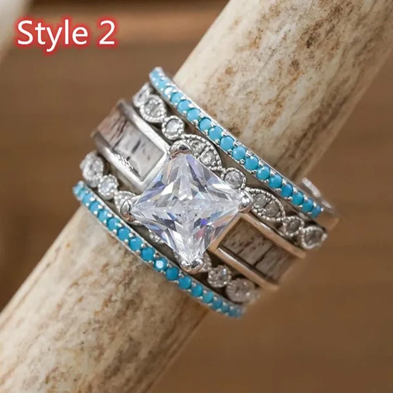 5Pcs/Set Exquisite Design Glamour Woman Fashion Jewelry Elegant Natural White Sapphire Diamond Turquoise Ring Wedding Engagement Anniversary Ring Size US4 - 11 - WORLD TIME VISITS