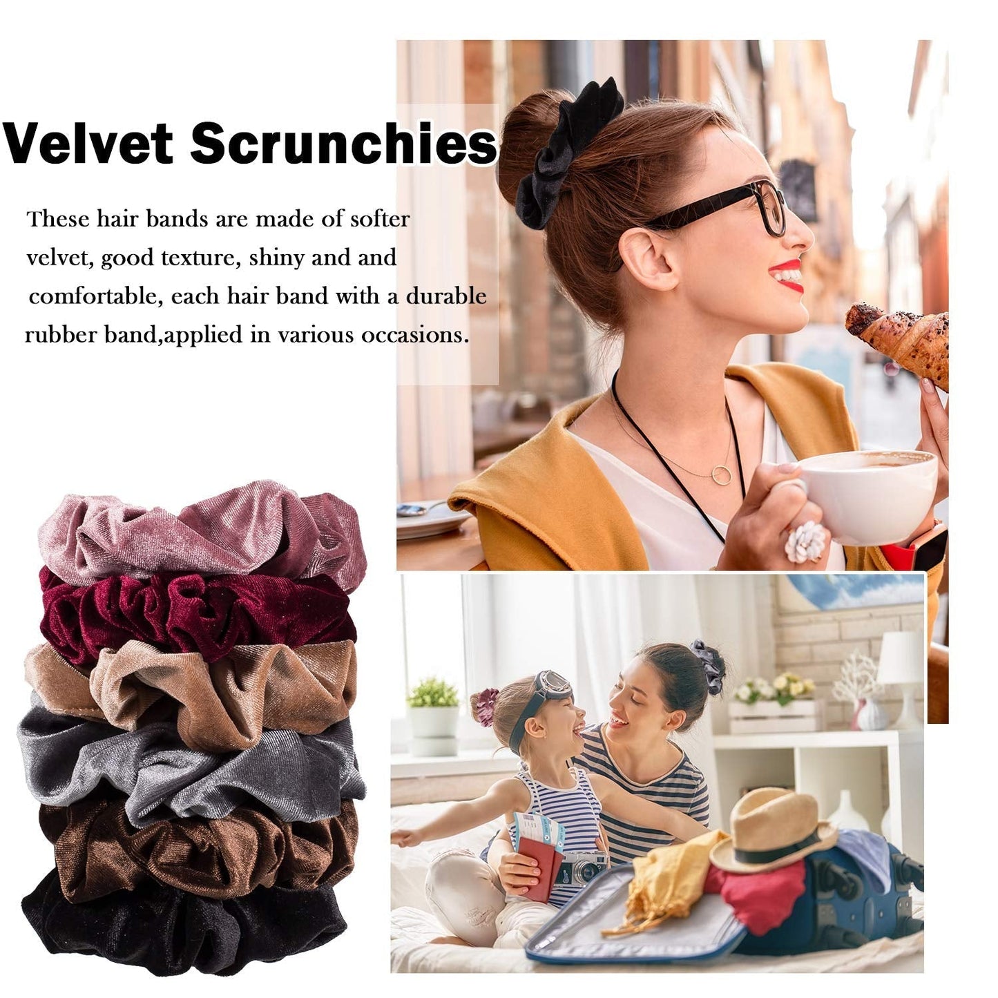 6 Big Hair Scrunchies Velvet Elastics Large Hair Bobble Scrunchy Hair Bands Women Soft Hair Ties, 6 Colors