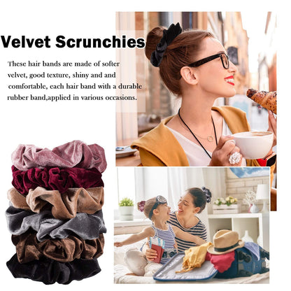 6 Big Hair Scrunchies Velvet Elastics Large Hair Bobble Scrunchy Hair Bands Women Soft Hair Ties, 6 Colors