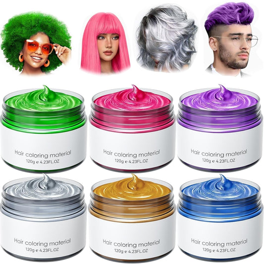 6 Colors Temporary Hair Dye,Temporary Hair Color Wax,Natural Washable Hair Dye Temp Hair Color for Women Men Kids Party Cosplay Halloween - WORLD TIME VISITS