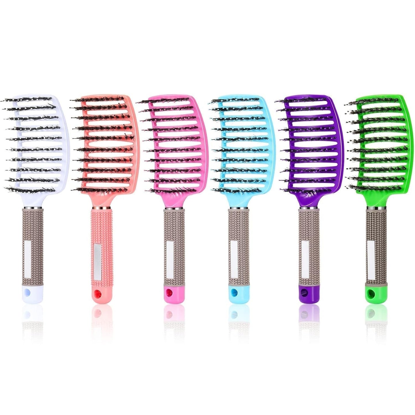 6 Pack Boar Bristle Hair Brushes Curved and Vented Hairbrush Detangler Curved Hair Brushes for Women Detangling Comb for Men Long Wet Dry Thick Curly Blowing Hair Accessories, 6 Colors - WORLD TIME VISITS