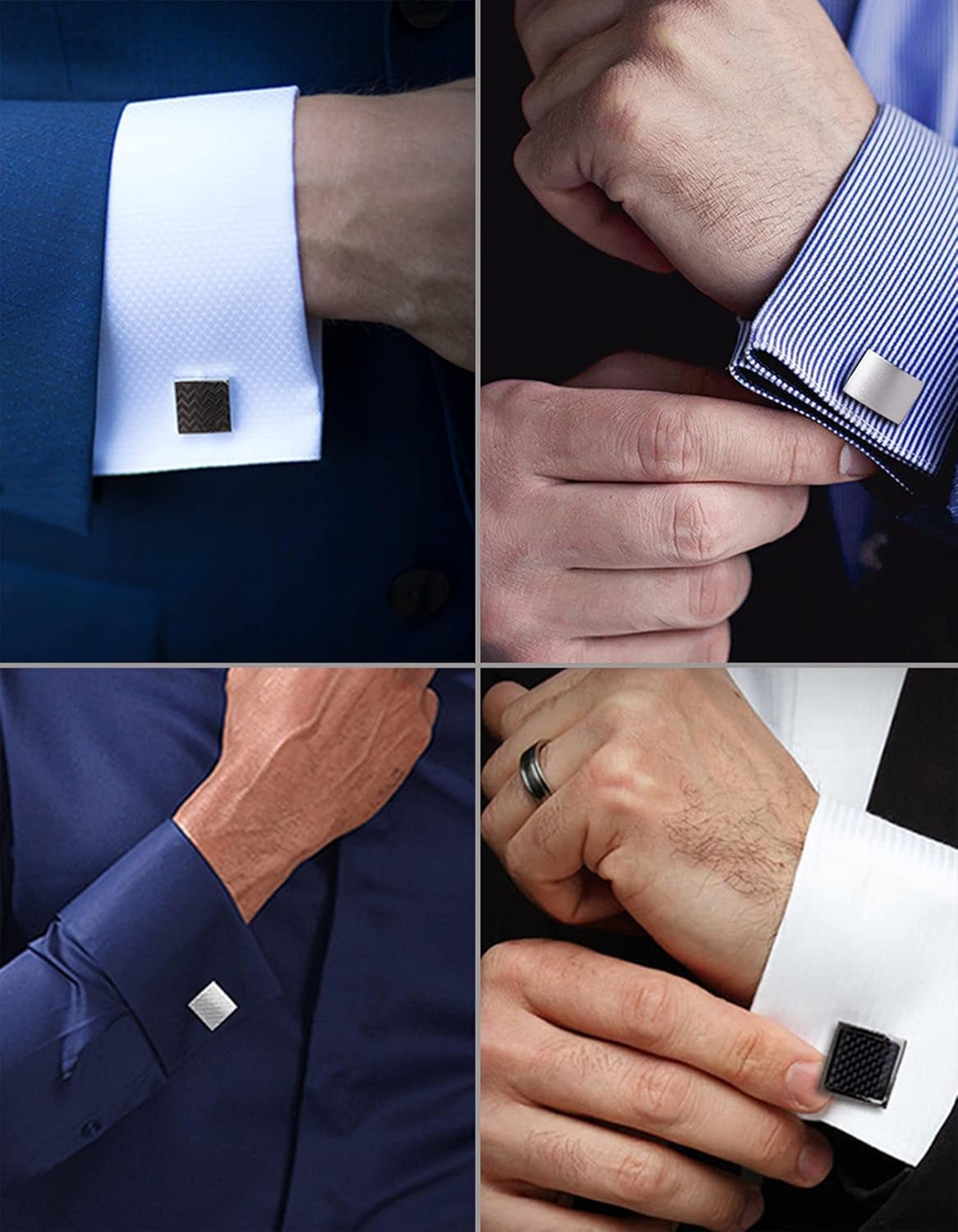 6 Pairs Cufflinks Classic Striped Disc Square Spherical Knot CZ Rectangle Cylindrical Cufflinks Set for Men