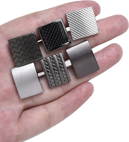 6 Pairs Cufflinks Classic Striped Disc Square Spherical Knot CZ Rectangle Cylindrical Cufflinks Set for Men