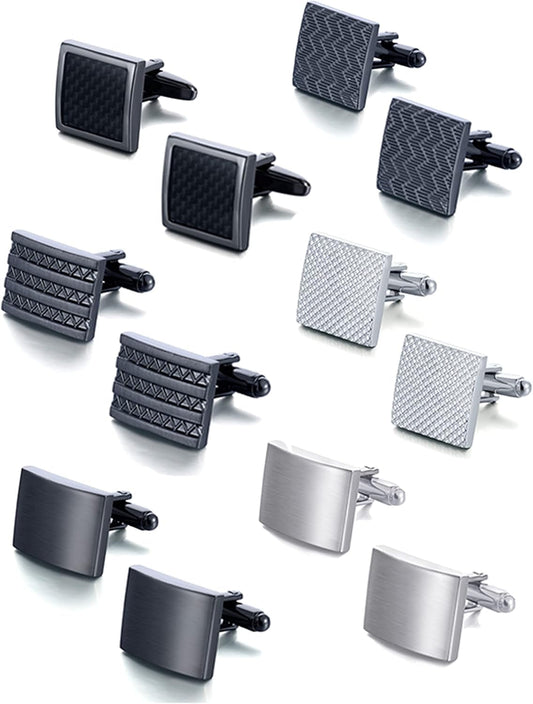 6 Pairs Cufflinks Classic Striped Disc Square Spherical Knot CZ Rectangle Cylindrical Cufflinks Set for Men - WORLD TIME VISITS