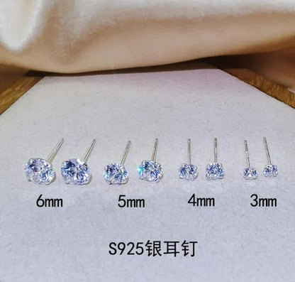 6 Pairs Stud Earrings Set, Hypoallergenic Cubic Zirconia Silver Earrings 3-8Mm