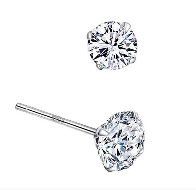 6 Pairs Stud Earrings Set, Hypoallergenic Cubic Zirconia Silver Earrings 3-8Mm