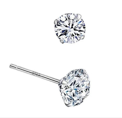 6 Pairs Stud Earrings Set, Hypoallergenic Cubic Zirconia Silver Earrings 3-8Mm