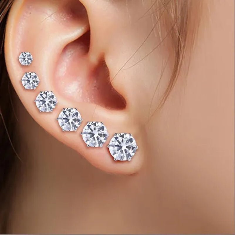 6 Pairs Stud Earrings Set, Hypoallergenic Cubic Zirconia Silver Earrings 3-8Mm