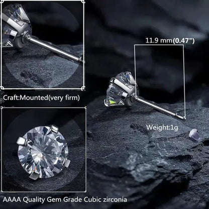 6 Pairs Stud Earrings Set, Hypoallergenic Cubic Zirconia Silver Earrings 3-8Mm