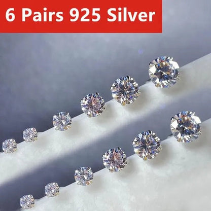 6 Pairs Stud Earrings Set, Hypoallergenic Cubic Zirconia Silver Earrings 3 - 8Mm - WORLD TIME VISITS