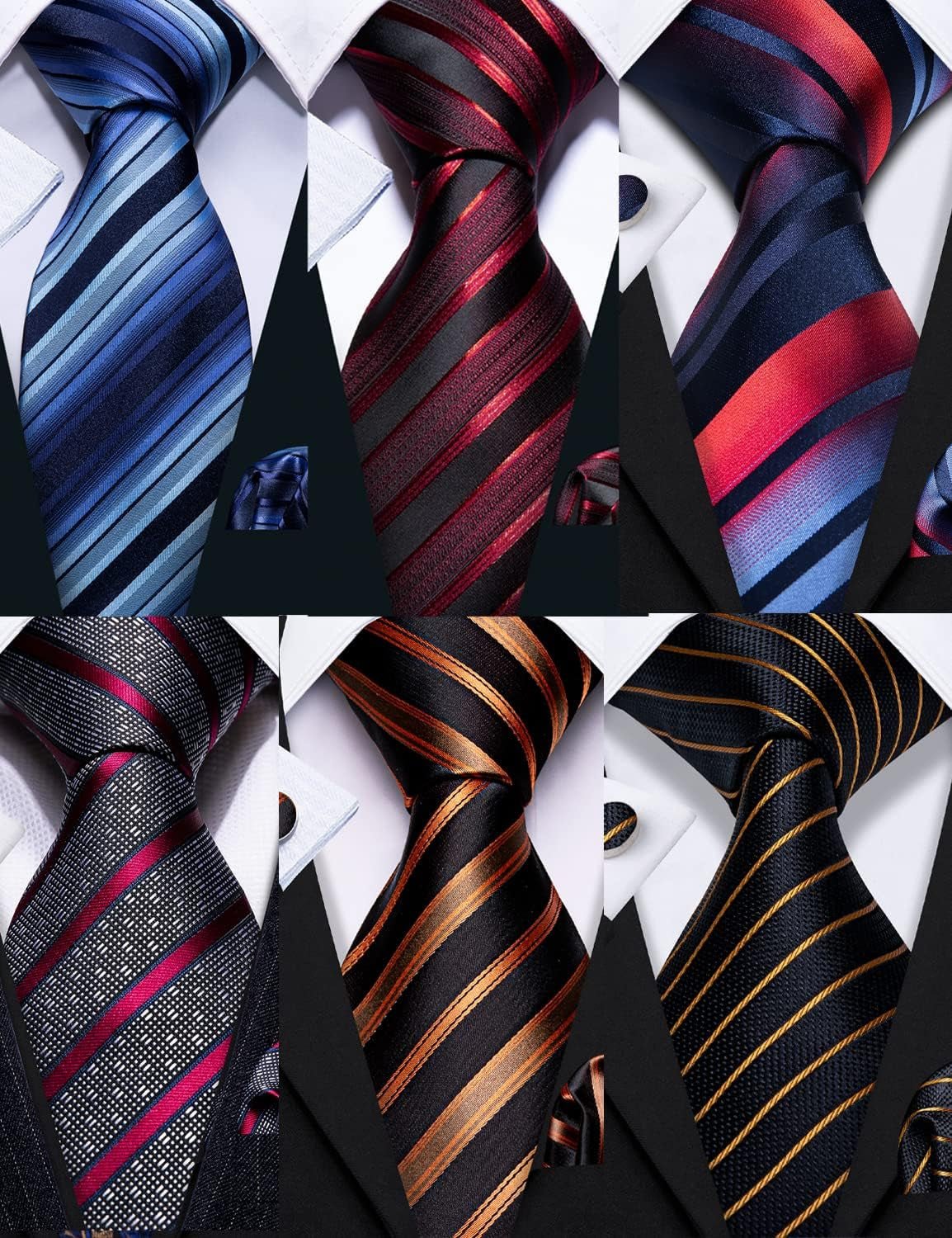 6 PCS Men Ties Set Silk Business Fashion Woven Necktie Handkerchief Cufflinks Paisley Stripe Wedding Party