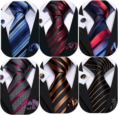 6 PCS Men Ties Set Silk Business Fashion Woven Necktie Handkerchief Cufflinks Paisley Stripe Wedding Party - WORLD TIME VISITS
