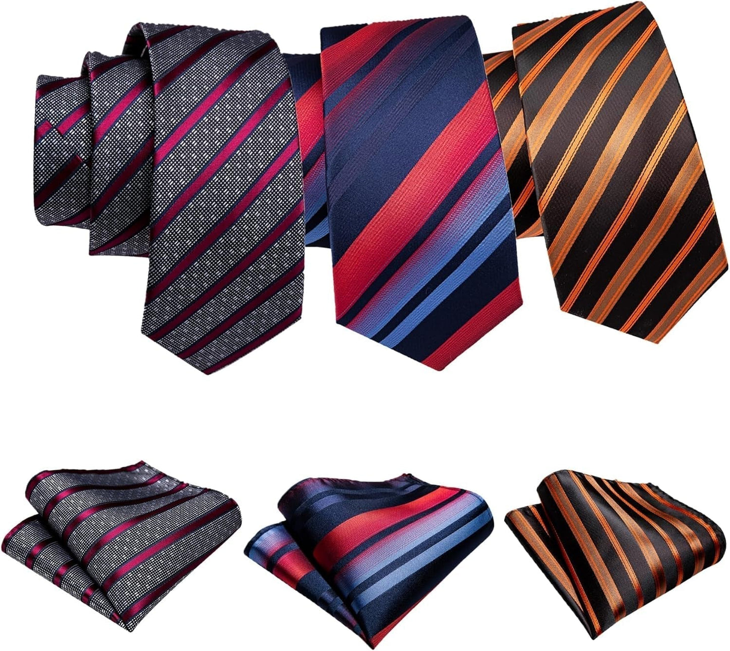 6 PCS Men Ties Set Silk Business Fashion Woven Necktie Handkerchief Cufflinks Paisley Stripe Wedding Party