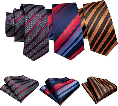 6 PCS Men Ties Set Silk Business Fashion Woven Necktie Handkerchief Cufflinks Paisley Stripe Wedding Party