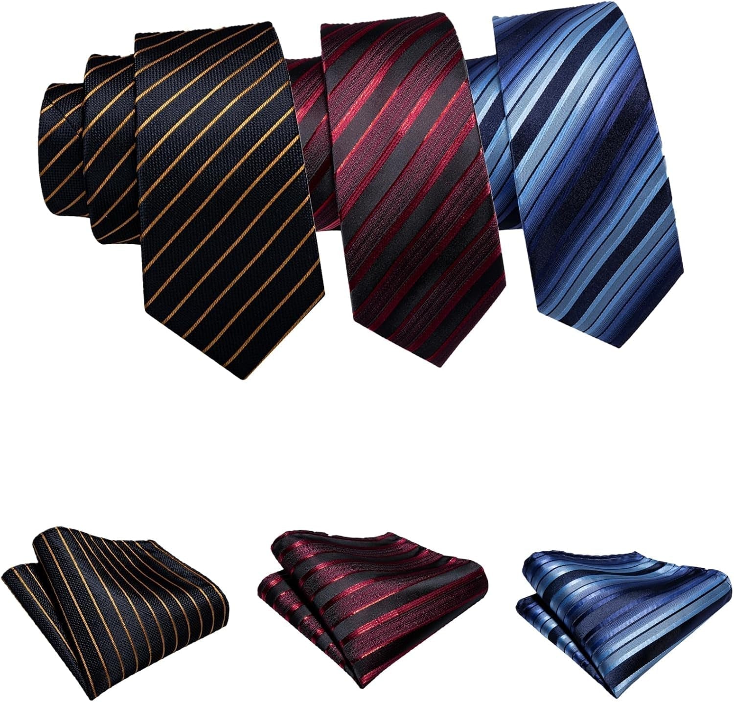6 PCS Men Ties Set Silk Business Fashion Woven Necktie Handkerchief Cufflinks Paisley Stripe Wedding Party - WORLD TIME VISITS