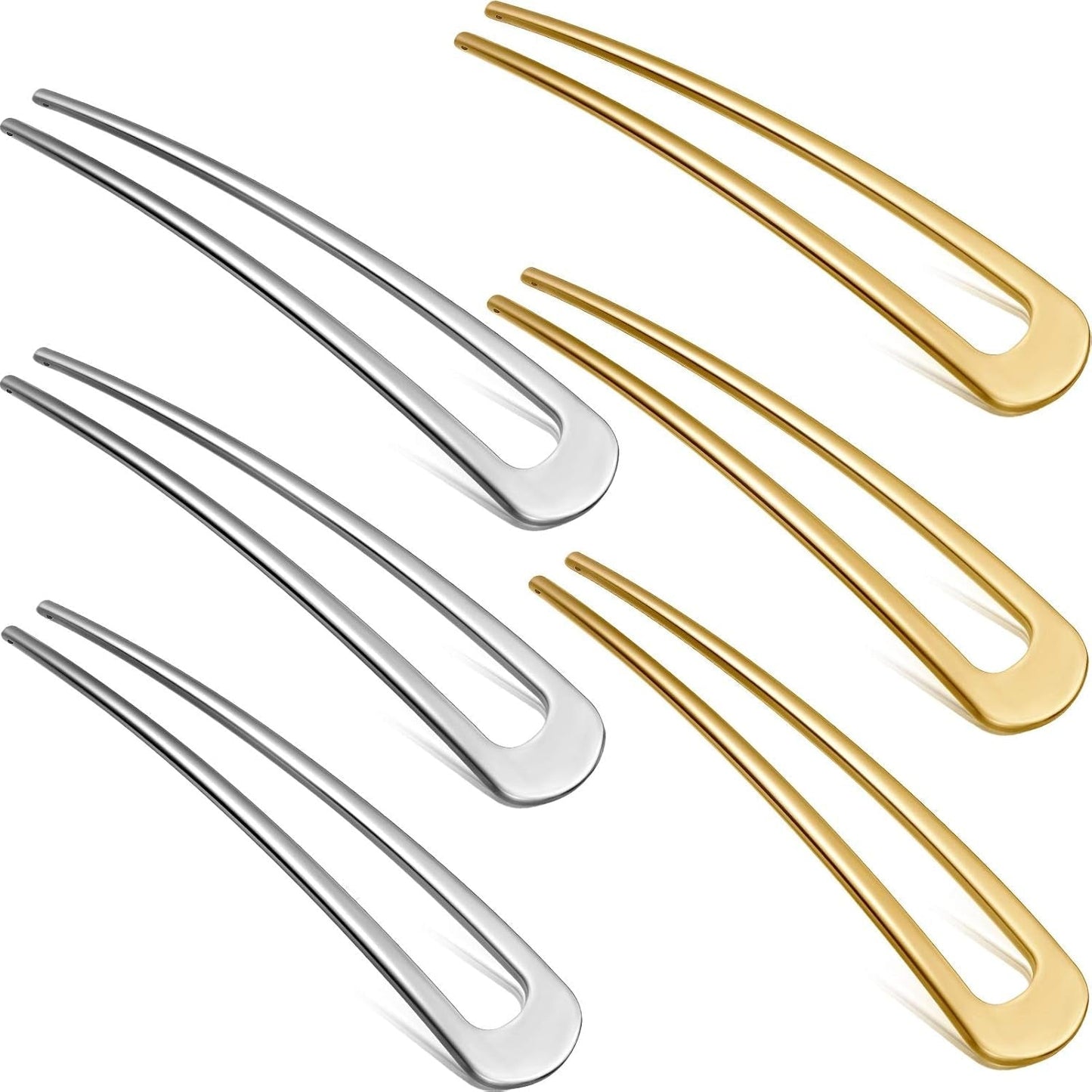 6 Pieces Hair Pins Simple Metal U Shaped French Gold Hair Fork Sticks 2 Prong Updo Chignon Pins for Women Lady Buns Accessories(Gold, Silver) - WORLD TIME VISITS