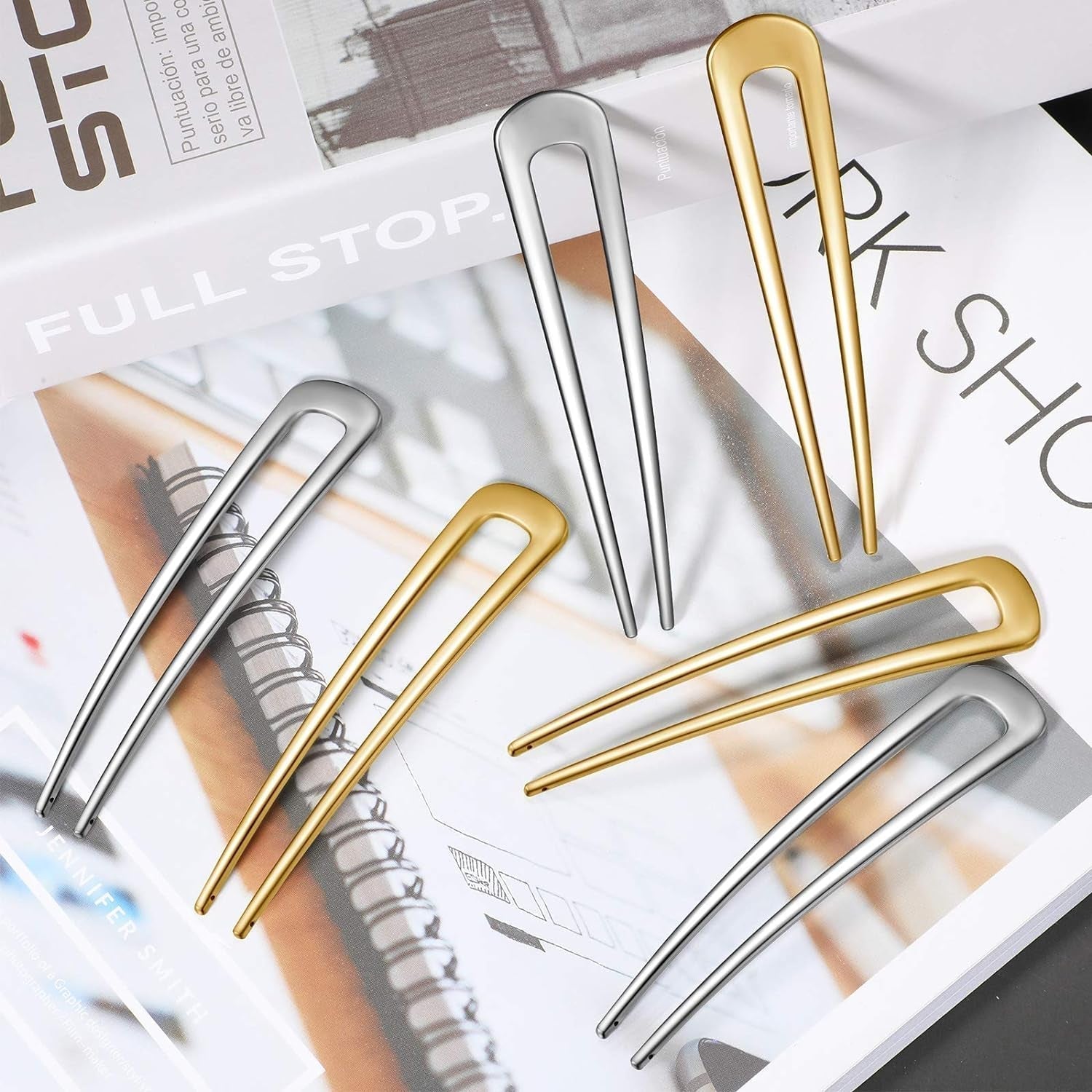 6 Pieces Hair Pins Simple Metal U Shaped French Gold Hair Fork Sticks 2 Prong Updo Chignon Pins for Women Lady Buns Accessories(Gold, Silver) - WORLD TIME VISITS