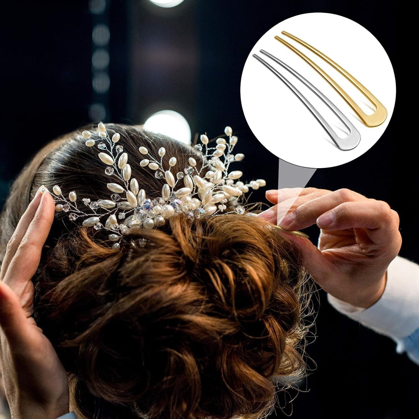6 Pieces Hair Pins Simple Metal U Shaped French Gold Hair Fork Sticks 2 Prong Updo Chignon Pins for Women Lady Buns Accessories(Gold, Silver)
