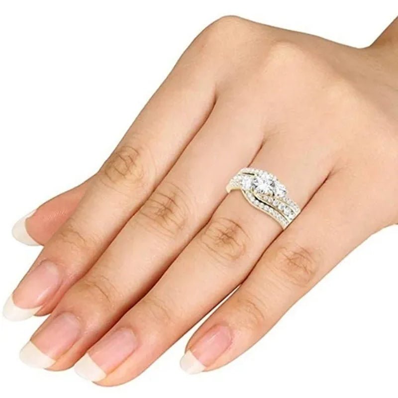 6 Styles Exquisite Women Ladies 18K Gold Natural White Sapphire Diamond Ring Set Anniversary Christmas Gift Engagement Bridal Wedding Jewelry Rings Size 6 - 10 - WORLD TIME VISITS