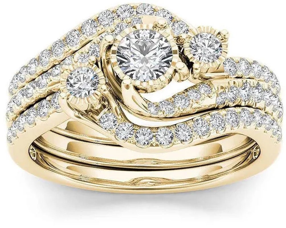 6 Styles Exquisite Women Ladies 18K Gold Natural White Sapphire Diamond Ring Set Anniversary Christmas Gift Engagement Bridal Wedding Jewelry Rings Size 6-10