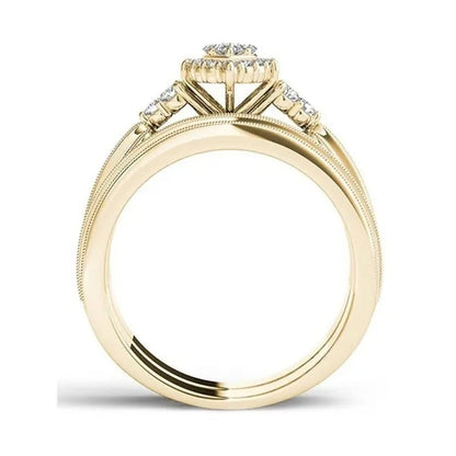 6 Styles Exquisite Women Ladies 18K Gold Natural White Sapphire Diamond Ring Set Anniversary Christmas Gift Engagement Bridal Wedding Jewelry Rings Size 6-10