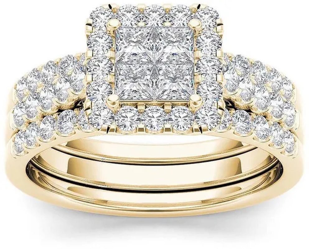 6 Styles Exquisite Women Ladies 18K Gold Natural White Sapphire Diamond Ring Set Anniversary Christmas Gift Engagement Bridal Wedding Jewelry Rings Size 6-10