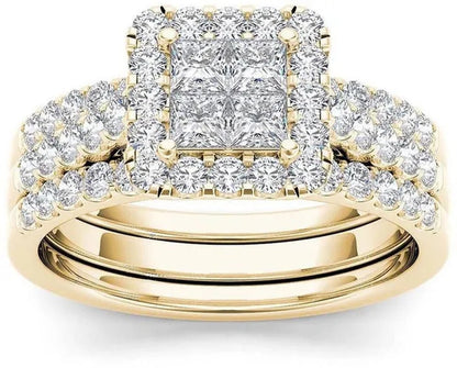 6 Styles Exquisite Women Ladies 18K Gold Natural White Sapphire Diamond Ring Set Anniversary Christmas Gift Engagement Bridal Wedding Jewelry Rings Size 6-10