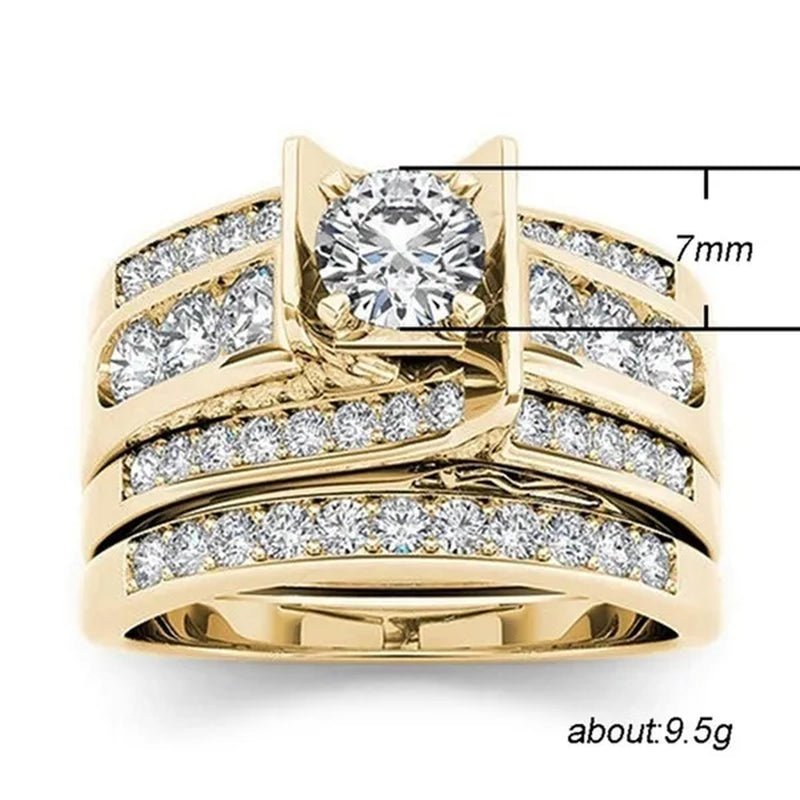 6 Styles Exquisite Women Ladies 18K Gold Natural White Sapphire Diamond Ring Set Anniversary Christmas Gift Engagement Bridal Wedding Jewelry Rings Size 6-10