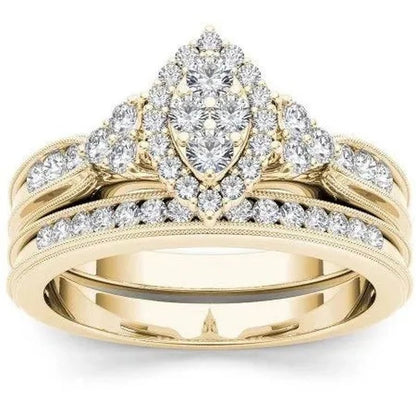 6 Styles Exquisite Women Ladies 18K Gold Natural White Sapphire Diamond Ring Set Anniversary Christmas Gift Engagement Bridal Wedding Jewelry Rings Size 6-10