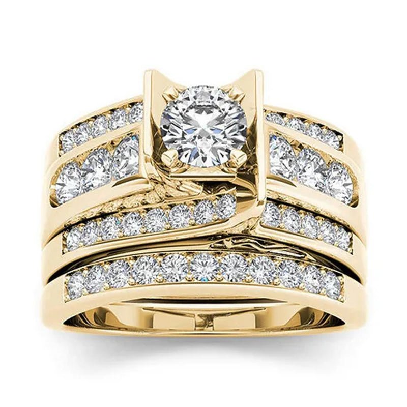 6 Styles Exquisite Women Ladies 18K Gold Natural White Sapphire Diamond Ring Set Anniversary Christmas Gift Engagement Bridal Wedding Jewelry Rings Size 6-10