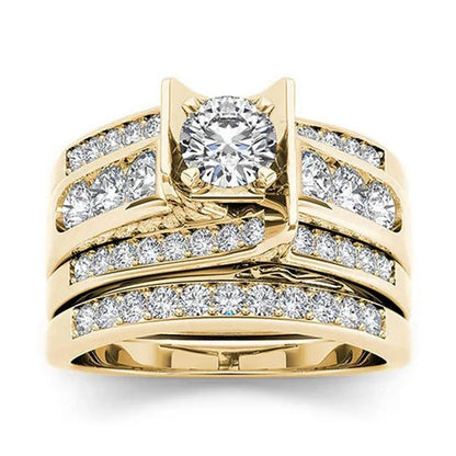 6 Styles Exquisite Women Ladies 18K Gold Natural White Sapphire Diamond Ring Set Anniversary Christmas Gift Engagement Bridal Wedding Jewelry Rings Size 6-10